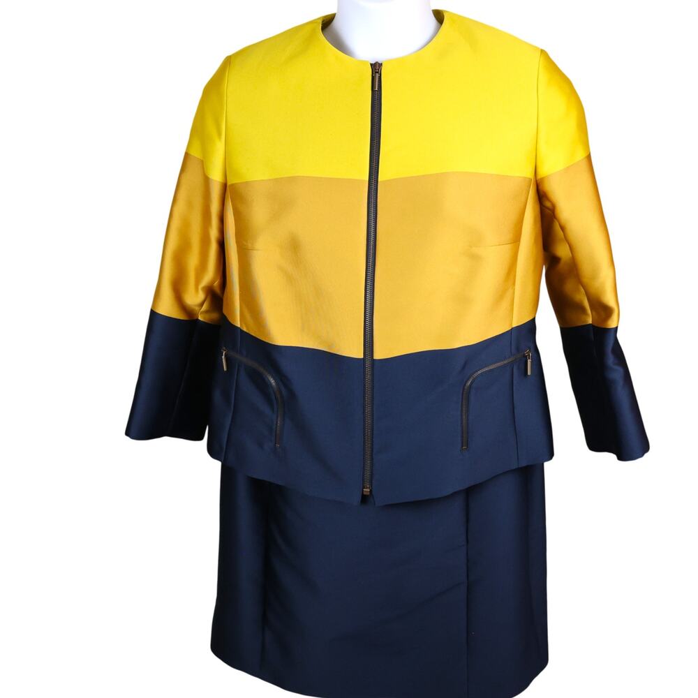Akris Punto Womens Color Block Navy Gold Suit 14
